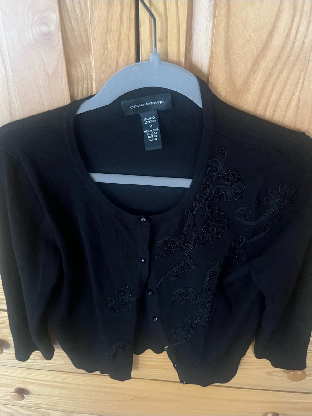 Cable & Gauge Black Beaded Floral Cardigan